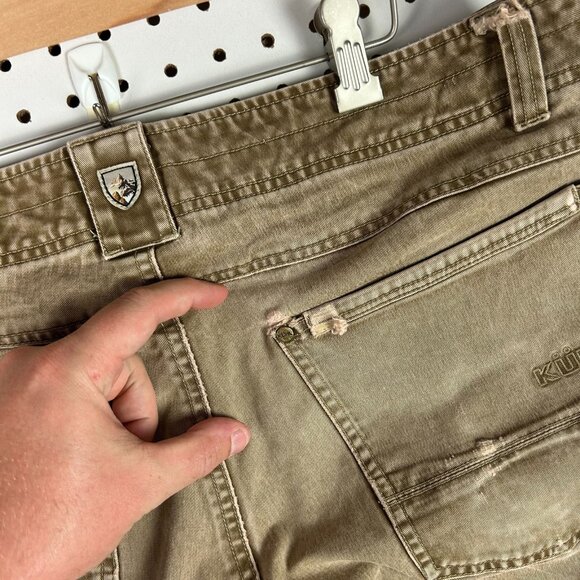 Kuhl Hot Rydr Plaid Lined Pants 36x32 Khaki Brown Hiking Distressed Worn Outdoor - Picture 7 of 11